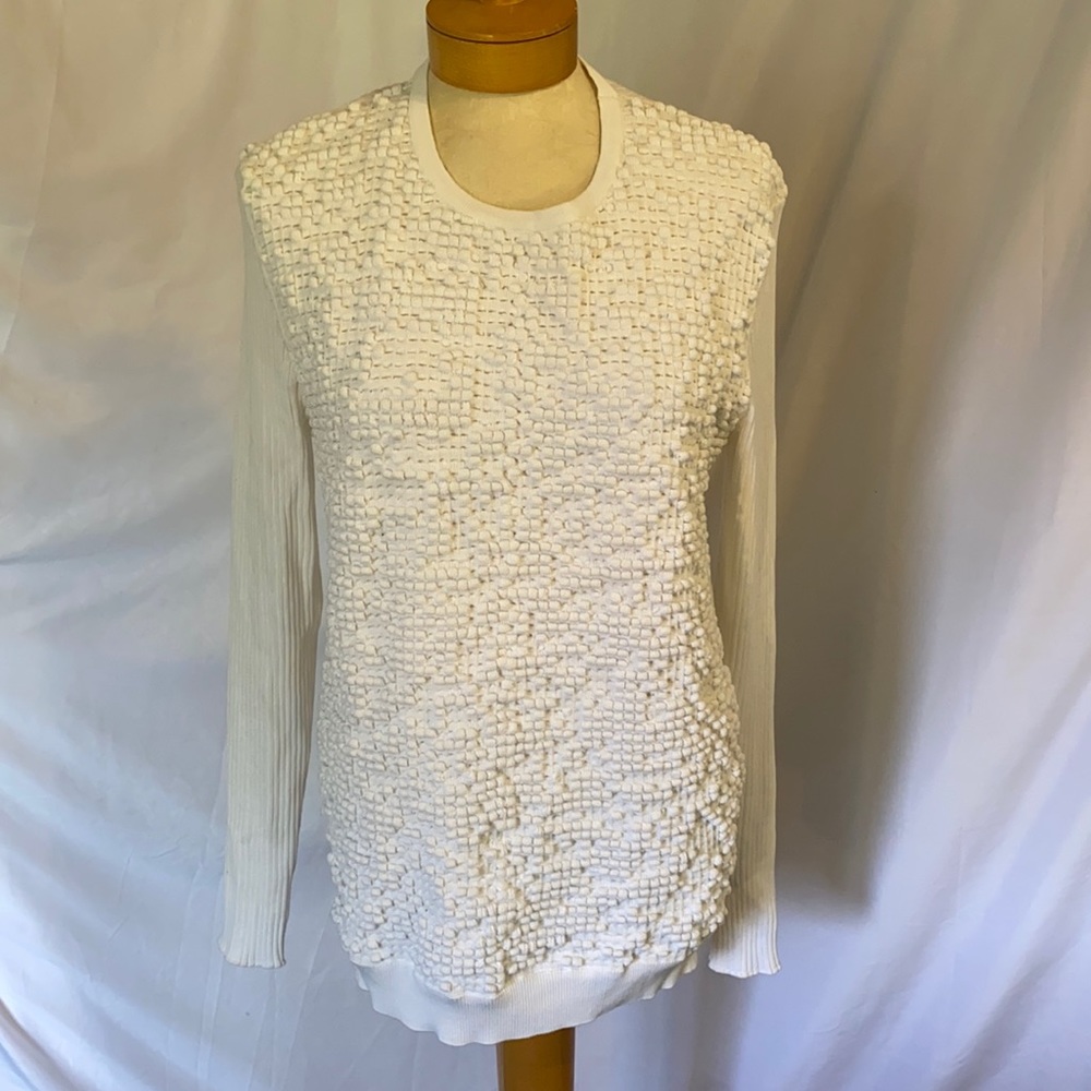 Jil Sander White Textured Crew Neck Sweater